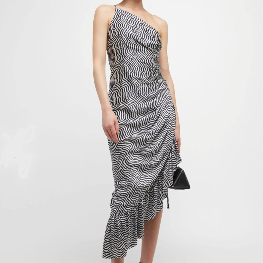 Cinq a sept, 5a7 "CHRISTEL" One-Shoulder Asymmetric Midi Silk Dress